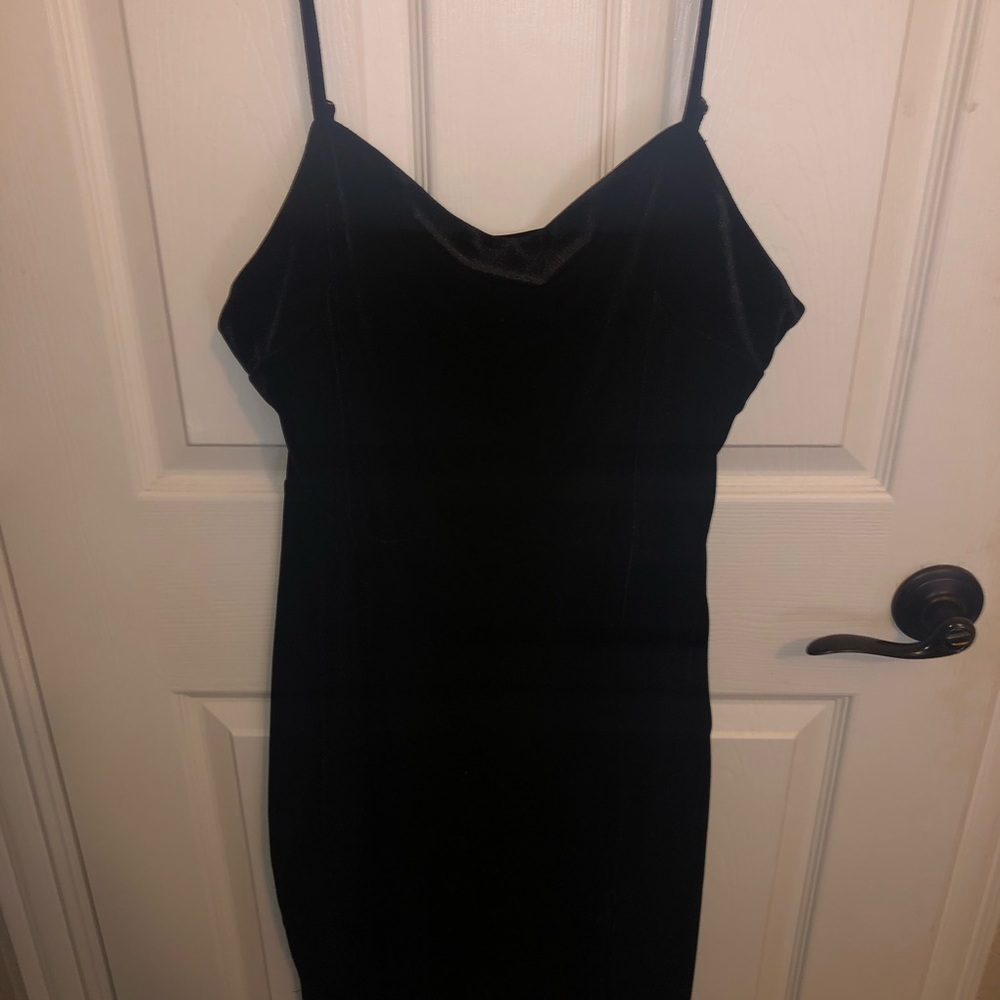 Black velvet midi dress